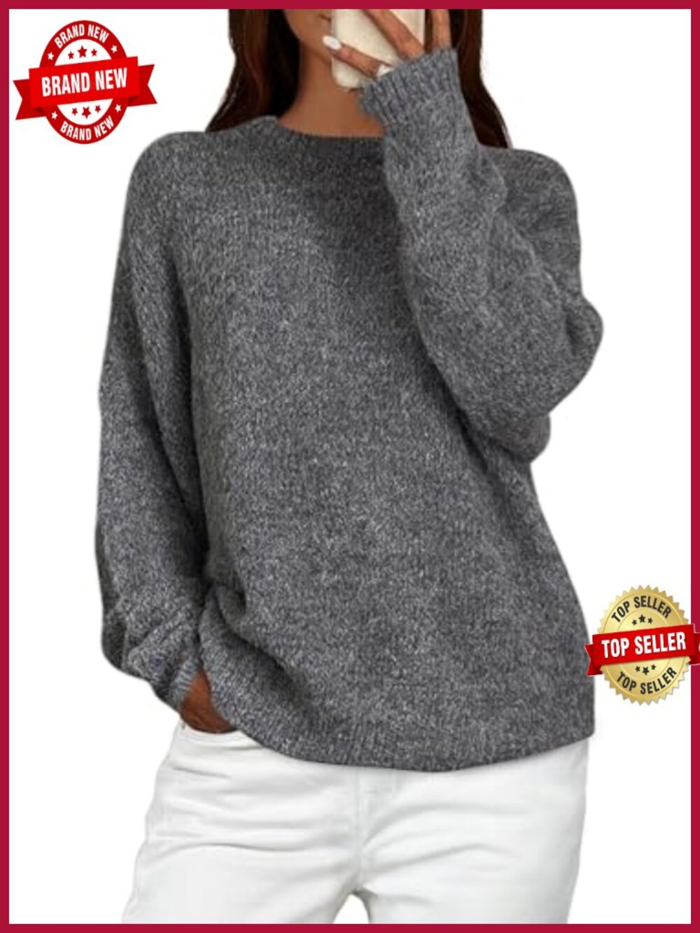 PRETTYGARDEN Oversized Pullover Sweater Crew Neck Long Sleeve Knit